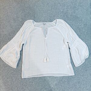 Counterparts White Cotton Gauze Peasant Blouse XL Boho Prairie Flowy Bell Sleeve